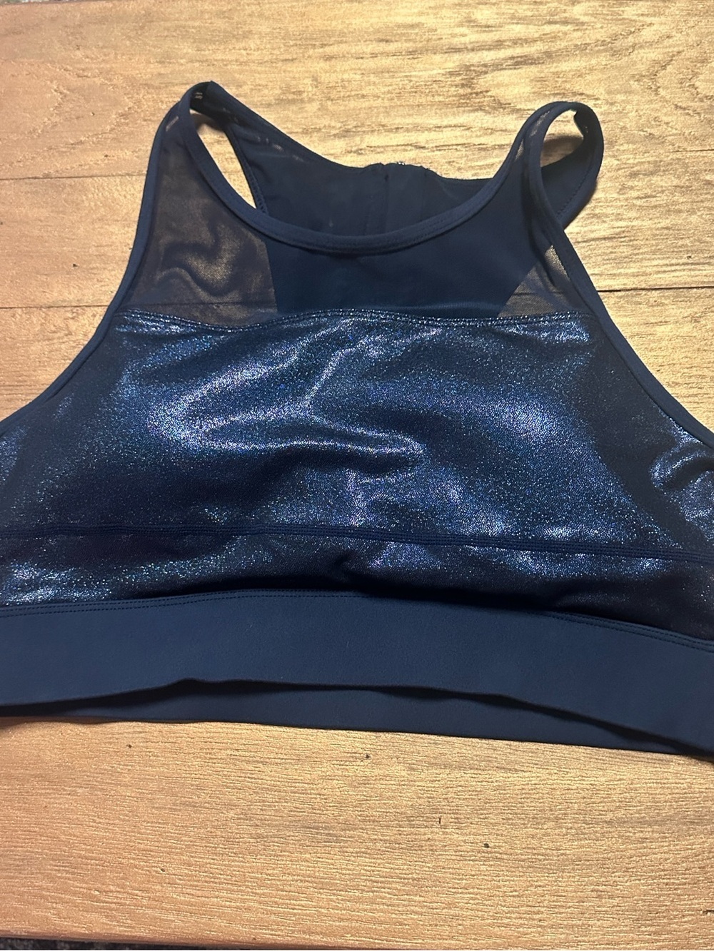 ZYIA Active Twilight All Star Sports Bra Navy Shimmer Mesh Zip Back XL